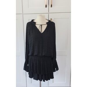 Current Air Dress Womens M Black Pleated Smocked Winds of Change Laurel Mini